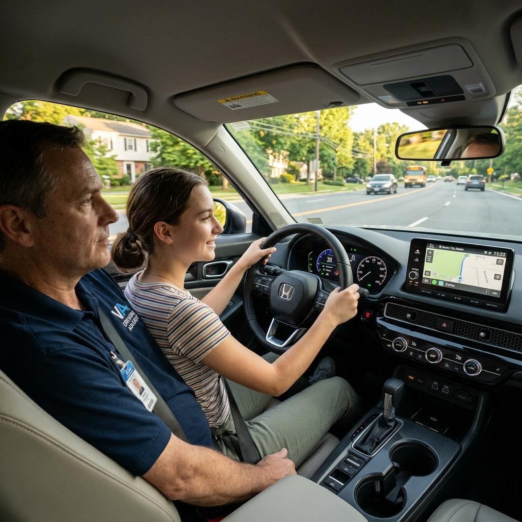 Driving instructor and student